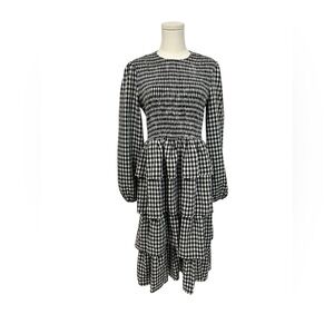 JessaKae Gingham Plaid Dress Smocked Size M Black White Tiered Cottage Milkmade